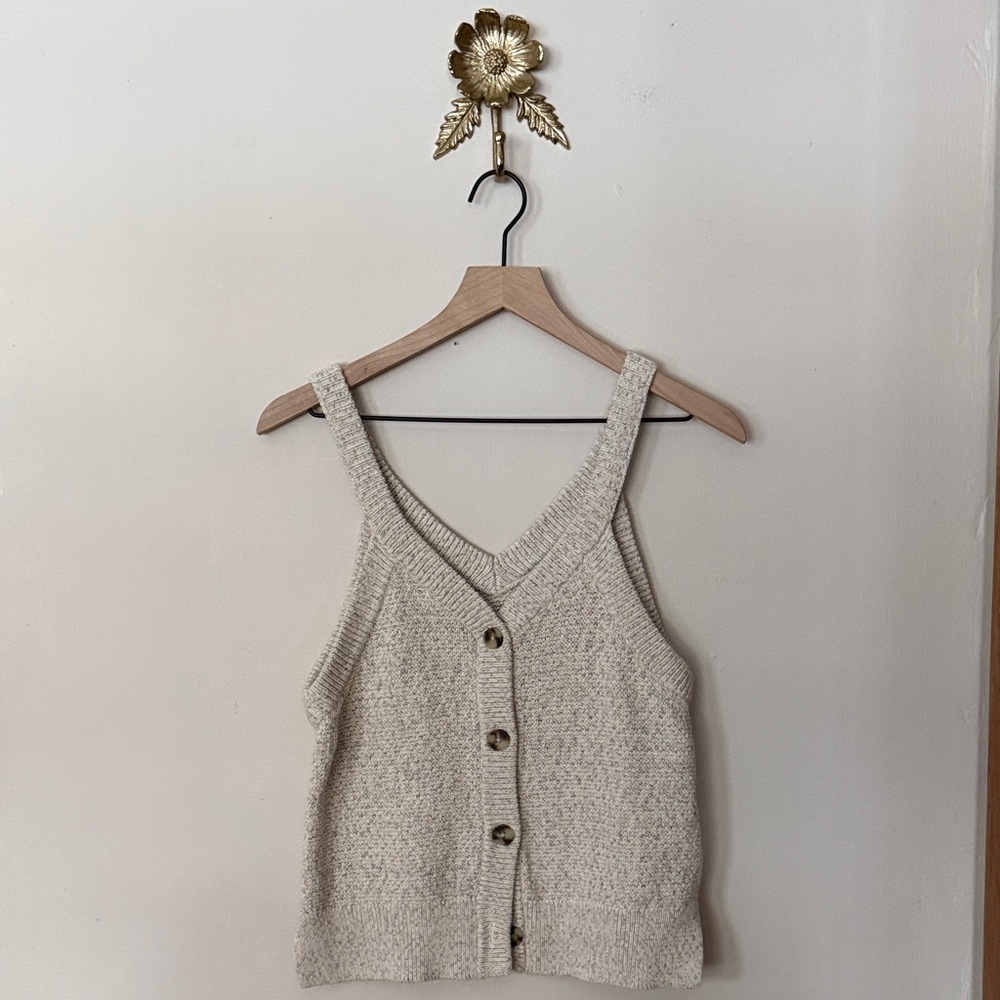 Cream multi-colored Knit Button-Up Tank Top